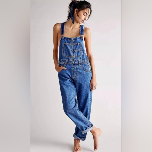 Free People We The Free Ziggy Denim Overall Womens: Sapphire Blue  NWOT - Picture 1 of 16